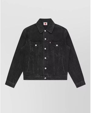 ICECREAM Denim Jacket Long Sleeves Point Collar Embroidery - Black