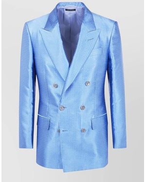 Tom Ford Duchesse Polka Dot Jacquard Double Breasted Jacket - Blue