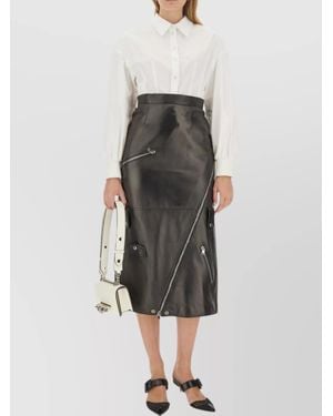 McQueen Leather Regular-Fit Midi Skirt - Grey