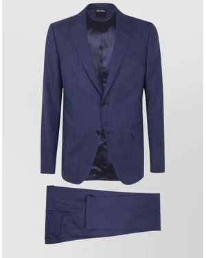 ZEGNA Wool Linen Single-Breasted Suit - Blue