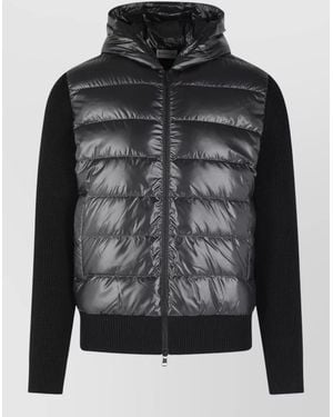 Moncler Tricot Virgin Wool Hooded Quilted Cardigan - Black