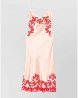 Ermanno Scervino Long Dress Floral Embroidery Lace Trim Midi - Red