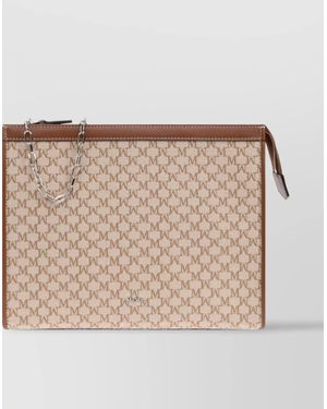 Max Mara Hand Chain Strap Contrast Trim Clutch Bag - Natural