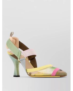 Fendi Mesh Colibri Court Shoes Cone Heel Open Toe - Metallic