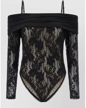 Zimmermann Lace Off-The-Shoulder Long-Sleeve Bodysuit - Black