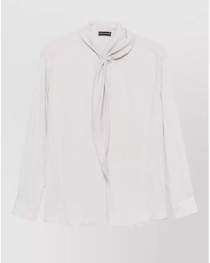 Emporio Armani Silk Blend Blouse Pussy Bow Collar - White
