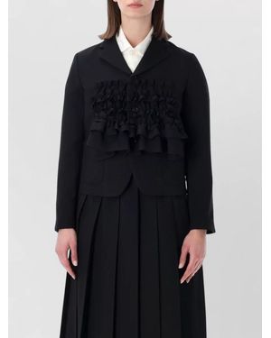 Comme des Garçons Gabardine Jacket Ruffle Front Pockets Lapels - Black