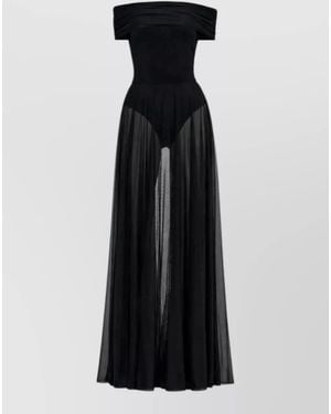 Norma Kamali Sheer Off-The-Shoulder Maxi Dress - Black