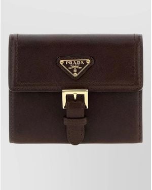 Prada Nappa Leather Wallet Keychain Compact Design - Brown