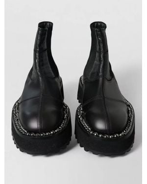 Dolce & Gabbana Leather Chain Trim Stretch Chelsea Ankle Boots - Black
