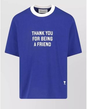 Ami Paris Graphic Crew Neck T Shirt Regular Fit - Blue
