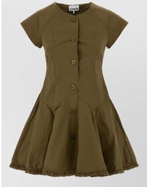 Ganni Stretch Cotton Mini Dress - Green