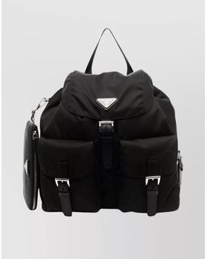 Prada Medium Backpack With Flap And Buckle - Black