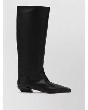 Paris Texas Block Heel Knee High Pointed Toe Boots - Black