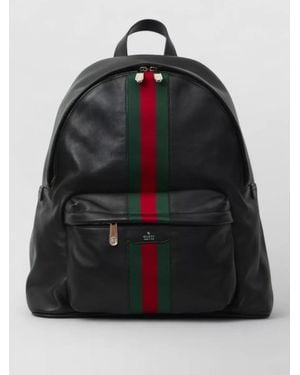 Gucci Web Trademark Large Leather Backpack - Black