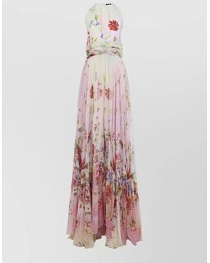 Roberto Cavalli Silk Floral-Print Halterneck Cutout Maxi Dress - Pink