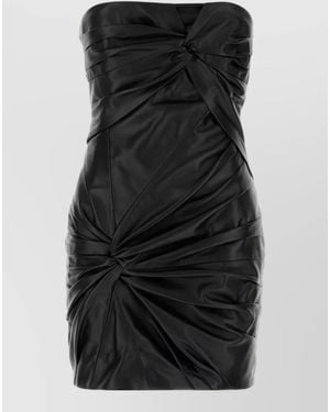 The Attico Strapless Leather Mini Dress Ruched Detailing - Black