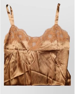 Dolce & Gabbana Silk Lace Trim Tank Top - Brown
