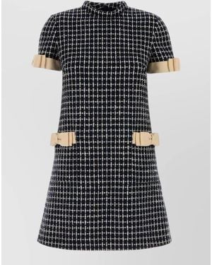 Valentino Garavani Tweed Mini Dress Checked Round Neck Bow - Black