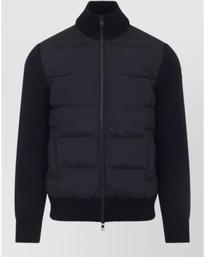 Moncler High Neck Cardigan Silk Nylon Pockets - Blue