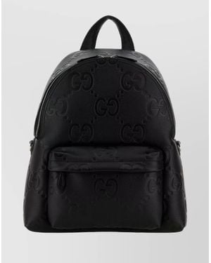 Gucci Jumbo Leather Gg Backpack With Adjustable Straps - Black