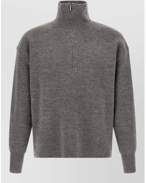 Ma'ry'ya Virgin Wool Half Zip Jumper - Grey