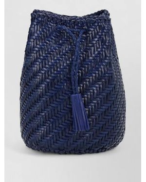 Dragon Diffusion Pompom Double Jump Leather Bucket Bag - Blue