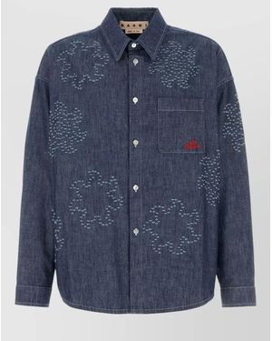 Marni Denim Shirt Long Sleeves Chest Pocket Embroidery - Blue