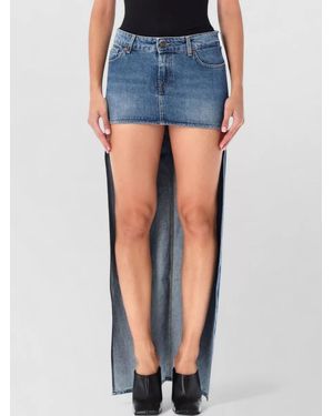 7 For All Mankind Denim Asymmetric Low-Rise Mini Skirt - Blue