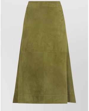 Bottega Veneta Suede Leather Midi A-Line Skirt - Green