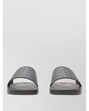 Burberry Slides Check Pattern Open Toe Rubber Sole - Gray