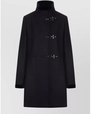 Fay Cashmere Wool High Neck Single Breasted Coat - Blue
