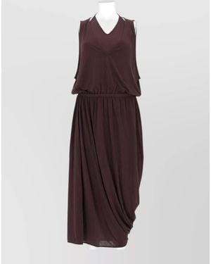 Lemaire Draped Sleeveless Dress Elastic Waist V Neck - Purple