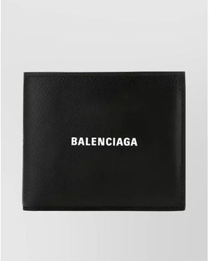 Balenciaga Leather Logo-Print Bi-Fold Wallet - Black