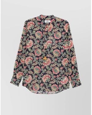 Vivienne Westwood Floral Print Mock Neck Long Sleeve Shirt - White