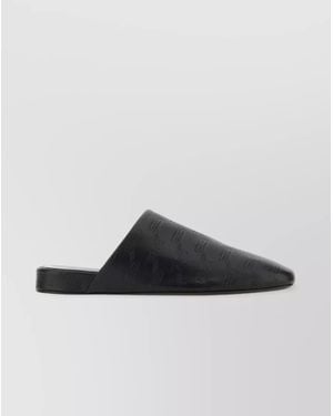 Balenciaga Leather Slippers With Square Toe And Open Back - Black