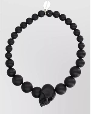McQueen Beaded Bracelet Matte Finish Skull Pendant - Black