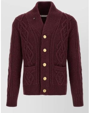 Brunello Cucinelli Cashmere Cable-Knit Shawl-Collar Cardigan - Red