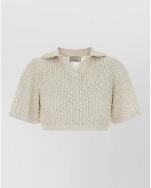GIUSEPPE DI MORABITO Cropped Top Textured Fabric Short Sleeves Collar - Natural