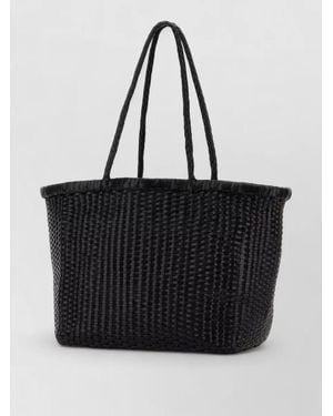 Dragon Diffusion B Weave Leather Bucket Bag Double Handles - Black