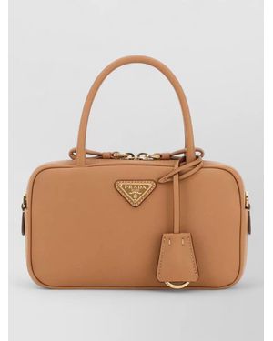 Prada Leather Shoulder Bag Luggage Tag Detail - Brown