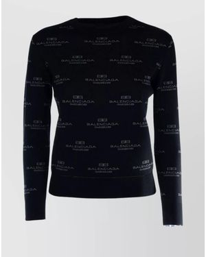 Balenciaga Logo-Print Crew-Neck Long-Sleeve Jumper - Blue