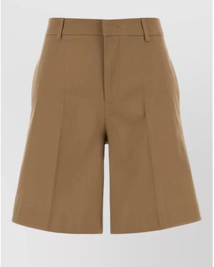 PT Torino Stretch Cotton Bermuda Shorts Front Pleats - Natural