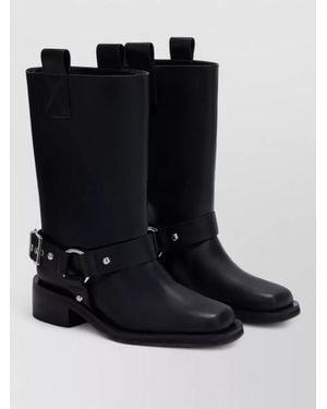 Ganni Leather Biker Boots - Black