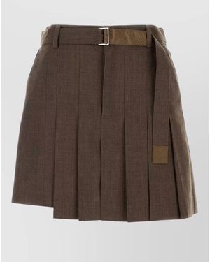 Sacai Pleated Mini Skirt - Brown