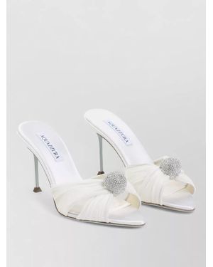Aquazzura Mystery Chiffon Crystal Strap Stiletto Mules - White