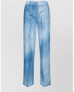 ERMANNO FIRENZE Tailored Pants Front Crease Belt Loops Pockets - Blue