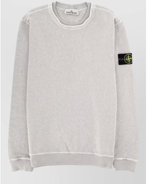 Stone Island Logo Patch Crew Neck Long Sleeve Top - White