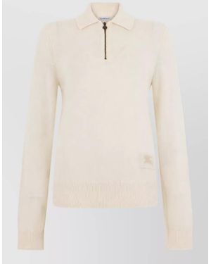 Burberry Cashmere Zip Collar Long Sleeve Jumper - Natural