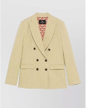 Etro Double-Breasted Fitted Paisley-Print Blazer - Natural